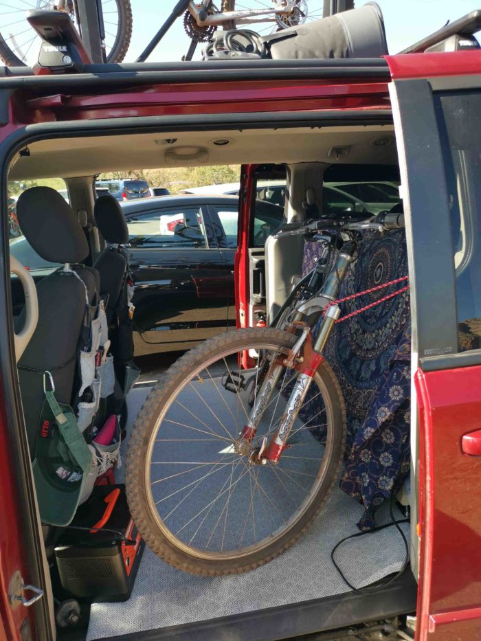 Bike in the van with the RoadLoft conversion kit
