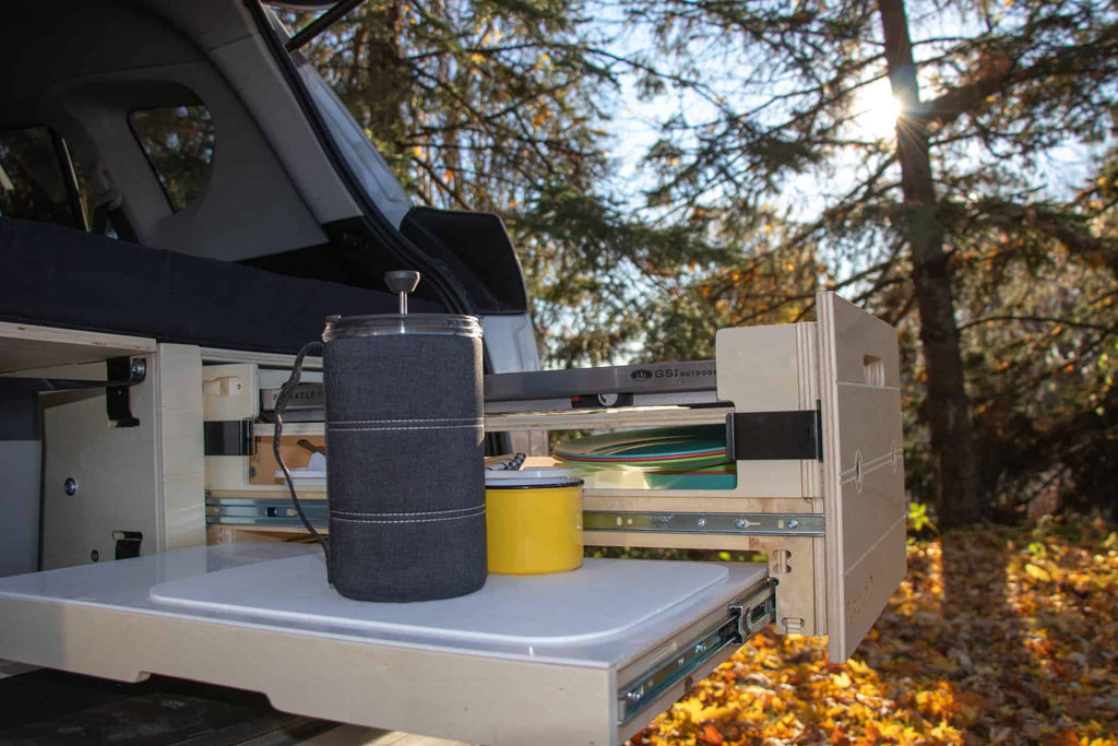 vanlife kit car camping essentials kitchen java press