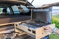 Drawer for burner stove in Roadloft's car camper conversion kit