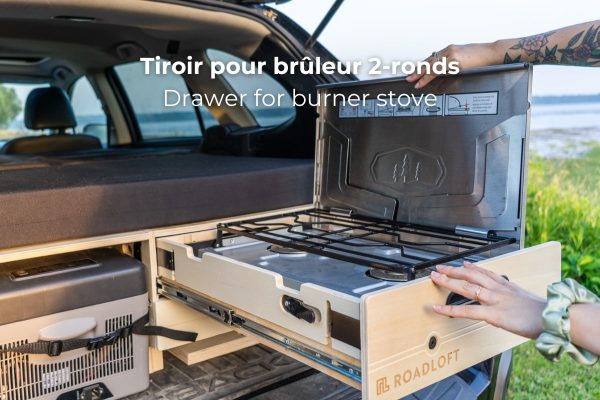 Drawer for burner stove in Roadloft's car camper conversion kit