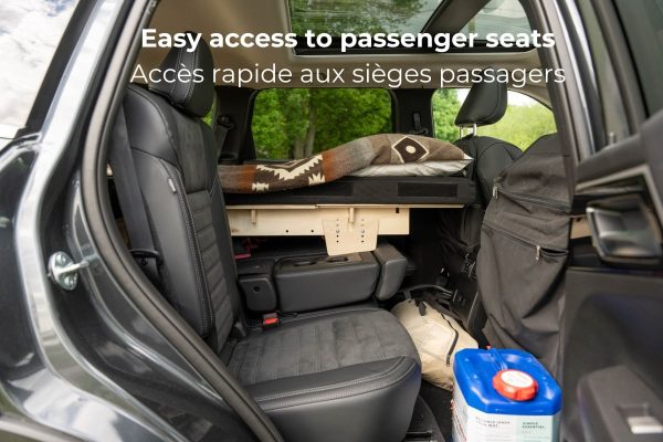 Easy access to passenger seats in Roadloft's hatchback car camper conversion kit