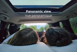 Panoramic view in Roadloft's hatchback car camping conversion kit