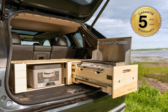 Camp kitchen kit by Roadloft installed in an SUV