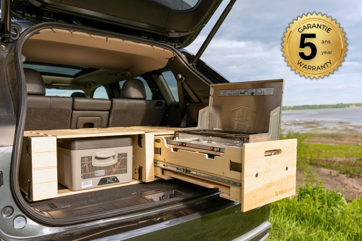 Camp kitchen kit by Roadloft installed in an SUV