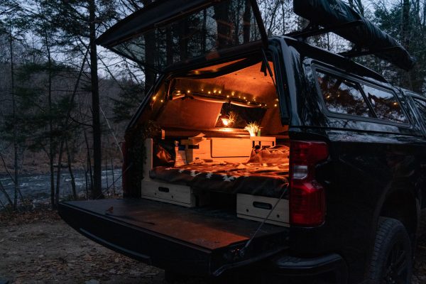 Truck camper warm sleeping setup