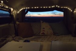 Fairy lights in the Roadloft camper kit, creating a cozy and inviting ambiance for vanlife.