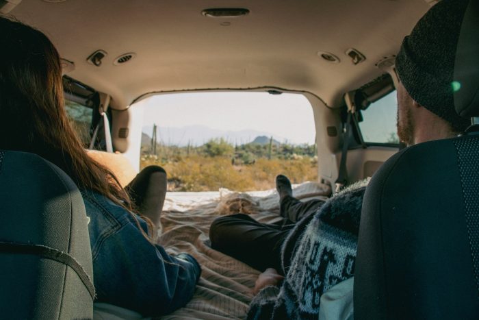 Unobstructed scenic view from inside a Roadloft minivan conversion.