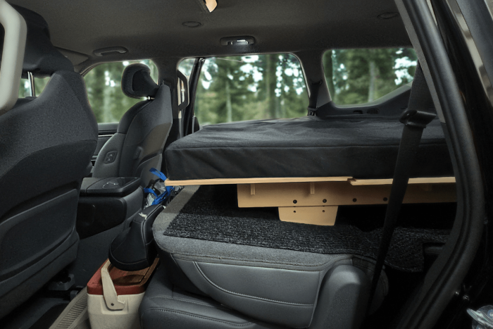 Comfortable bed included in the Roadloft camping kit for Kia EV9