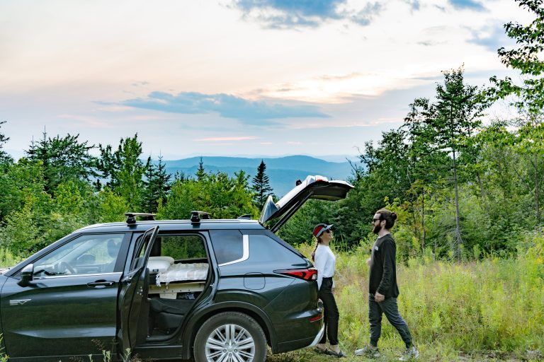 SUV camper conversion kit by Roadloft installed in a Mitsubishi Outlander